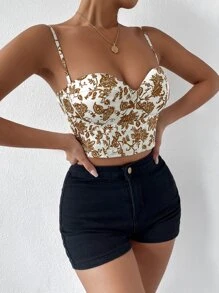 SHEIN VCAY Floral Print Lace Up Cami Top - Multicolor - View 4