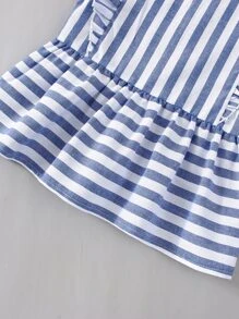 SHEIN Niñas Blusa de rayas ribete con fruncido - Azul y blanco - Ver 5