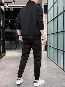 Men Zip Up Jacket & Joggers Set - Black - View 2