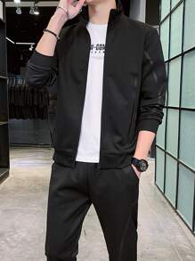 Men Zip Up Jacket & Joggers Set - Black - View 3