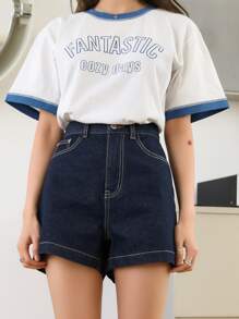 DAZY Solid Pocket Detail Denim Shorts - Dark Wash - View 8