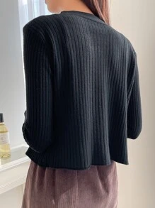 DAZY Cárdigan de punto acanalado con ribete de vieira, ropa de otoño