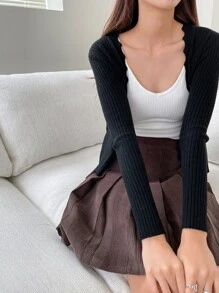 DAZY Cárdigan de punto acanalado con ribete de vieira, ropa de otoño