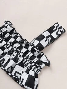 Bộ thời trang bé gái Tương phản Mesh Xù Kẻ sọc Lá thư Giải trí - Nhiều màu - Xem 4