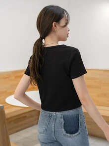 DAZY Camiseta unicolor tejido de canalé - Negro - Ver 2