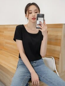 DAZY Camiseta unicolor tejido de canalé - Negro - Ver 4