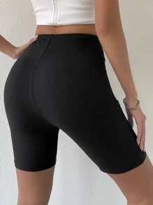 SHEIN Unity Letter Graphic Elastic Waist Biker Shorts - Black - View 2