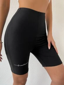 SHEIN Unity Letter Graphic Elastic Waist Biker Shorts - Black - View 5