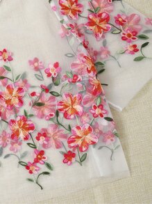 SHEIN Plus Floral Embroidered Keyhole Back Mesh Top - Multicolor - View 4