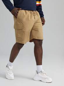 Manfinity Men Plus Flap Pocket Cargo Shorts - Khaki - View 1
