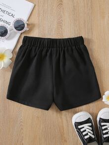 Toddler Girls Button Detail Shorts - Black - View 2