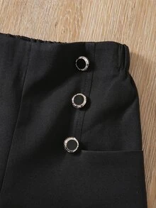 Toddler Girls Button Detail Shorts - Black - View 3