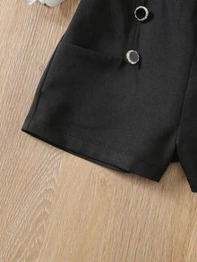 Toddler Girls Button Detail Shorts - Black - View 4