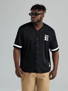 GENTILAND Men Plus Letter Graphic Patched Detail Shirt - Black - View 3