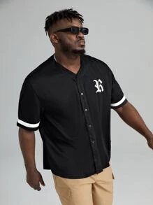 GENTILAND Men Plus Letter Graphic Patched Detail Shirt - Black - View 4