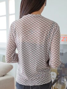 DAZY 棋盤格木耳邊小高領上衣不附帶吊帶內搭 - 彩色 - 查看 2