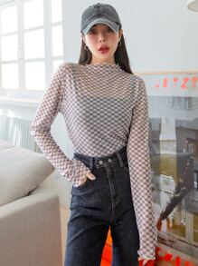 DAZY 棋盤格木耳邊小高領上衣不附帶吊帶內搭 - 彩色 - 查看 5