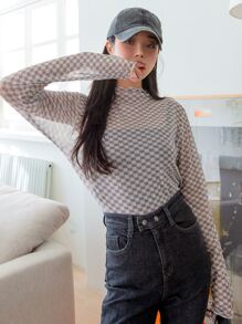 DAZY 棋盤格木耳邊小高領上衣不附帶吊帶內搭 - 彩色 - 查看 7