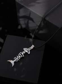 男士魚骨吊墜項鏈 - 銀色 - 查看 1