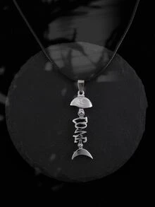 男士魚骨吊墜項鏈 - 銀色 - 查看 2