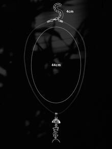 男士魚骨吊墜項鏈 - 銀色 - 查看 4