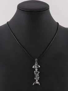 男士魚骨吊墜項鏈 - 銀色 - 查看 8