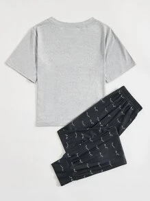 Eyelash And Slogan Graphic Tee & Trousers PJ Set - Multicolor - View 2