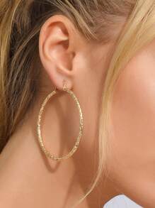 紋理質感金屬圓耳環 - 金黃色 - 查看 1