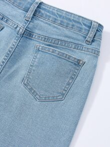 Girls Pocket Patched Top-stitching Denim Skirt