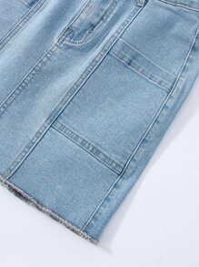 Girls Pocket Patched Top-stitching Denim Skirt
