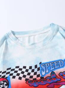 Manfinity Homme Camiseta con estampado de coche y letra - Azul y blanco - Ver 5