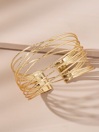 件女士時尚多層純金屬裝飾開口手鍊