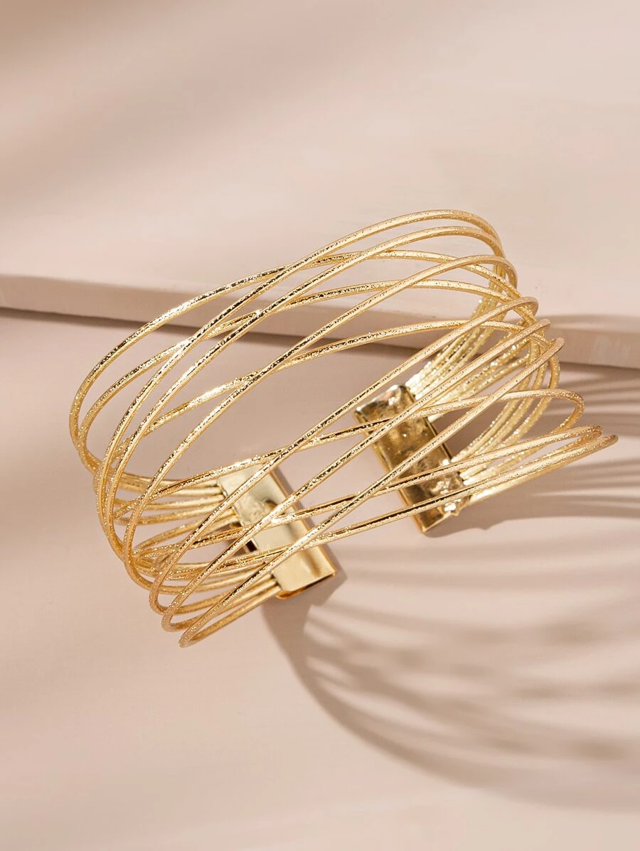 1pc Women's Fashionable Multi-layered Pure Metal Decorated Open Cuff Bracelet