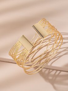 1pc Women's Fashionable Multi-layered Pure Metal Decorated Open Cuff Bracelet