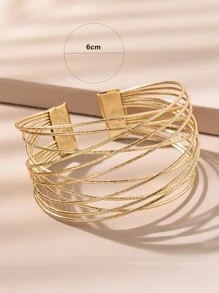 1pc Women's Fashionable Multi-layered Pure Metal Decorated Open Cuff Bracelet