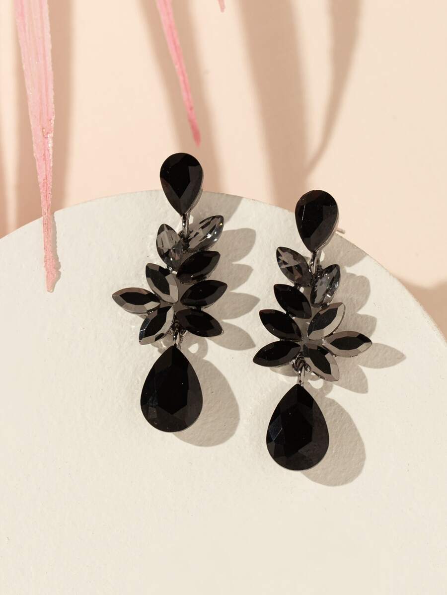 Water-drop Crystal Drop Earrings - Black - View 1