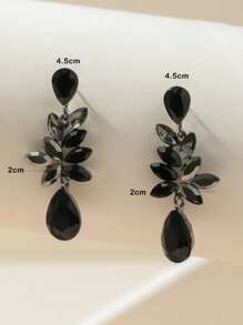 Water-drop Crystal Drop Earrings - Black - View 3