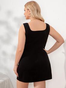 Plus Cut Out Tank Dress - Black - View 3