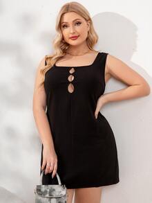 Plus Cut Out Tank Dress - Black - View 6