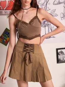 ROMWE Hanky Hem Cami Top & Lace Up Pleated Skirt - Multicolor - View 1