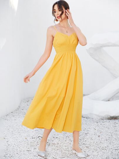 シャーリングウエスト バックレス キャミドレス