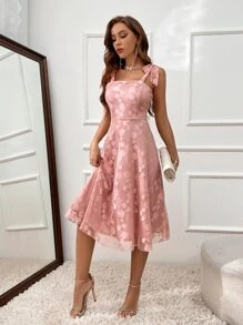 Chiquease Polka Dot Pattern Tie Shoulder Cami Dress - Dusty Pink - View 1