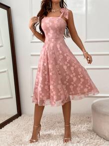 Chiquease Polka Dot Pattern Tie Shoulder Cami Dress - Dusty Pink - View 4