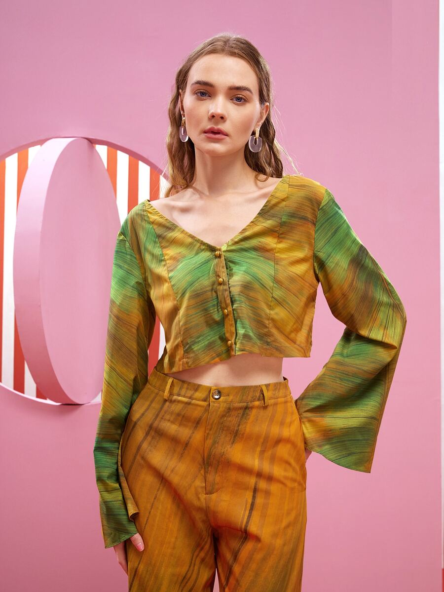 AVERINEWYOU 筆刷圖案前紐扣短款襯衫 - 彩色 - 查看 1