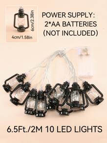 1pc 10-Light 2m Black Oil Lamp, Room/Dorm Decor Atmosphere Romantic Vintage Kerosene Lamp String Light, Holiday Decoration - Yellow - View 2