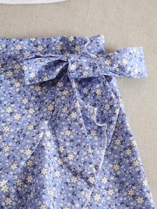 素色吊帶上衣和小碎花圍裹側打結半身裙 - 彩色 - 查看 4