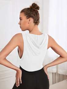 SHEIN Sports Breathable Hooded Sports Tank Top - White - View 2