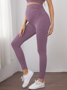 SHEIN 孕婦裝寬帶腰緊身褲 - 淡紫色 - 查看 4