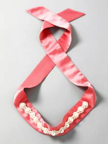 Girls Ruffle Trim Pearl Beaded Belted Mesh Gown Dress - Watermelon Pink - View 6