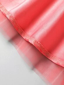 Girls Ruffle Trim Pearl Beaded Belted Mesh Gown Dress - Watermelon Pink - View 7